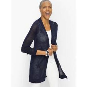 Talbots 2X Navy Blue Plus Size Women's Long Open Front Cardigan. PTP 24”.